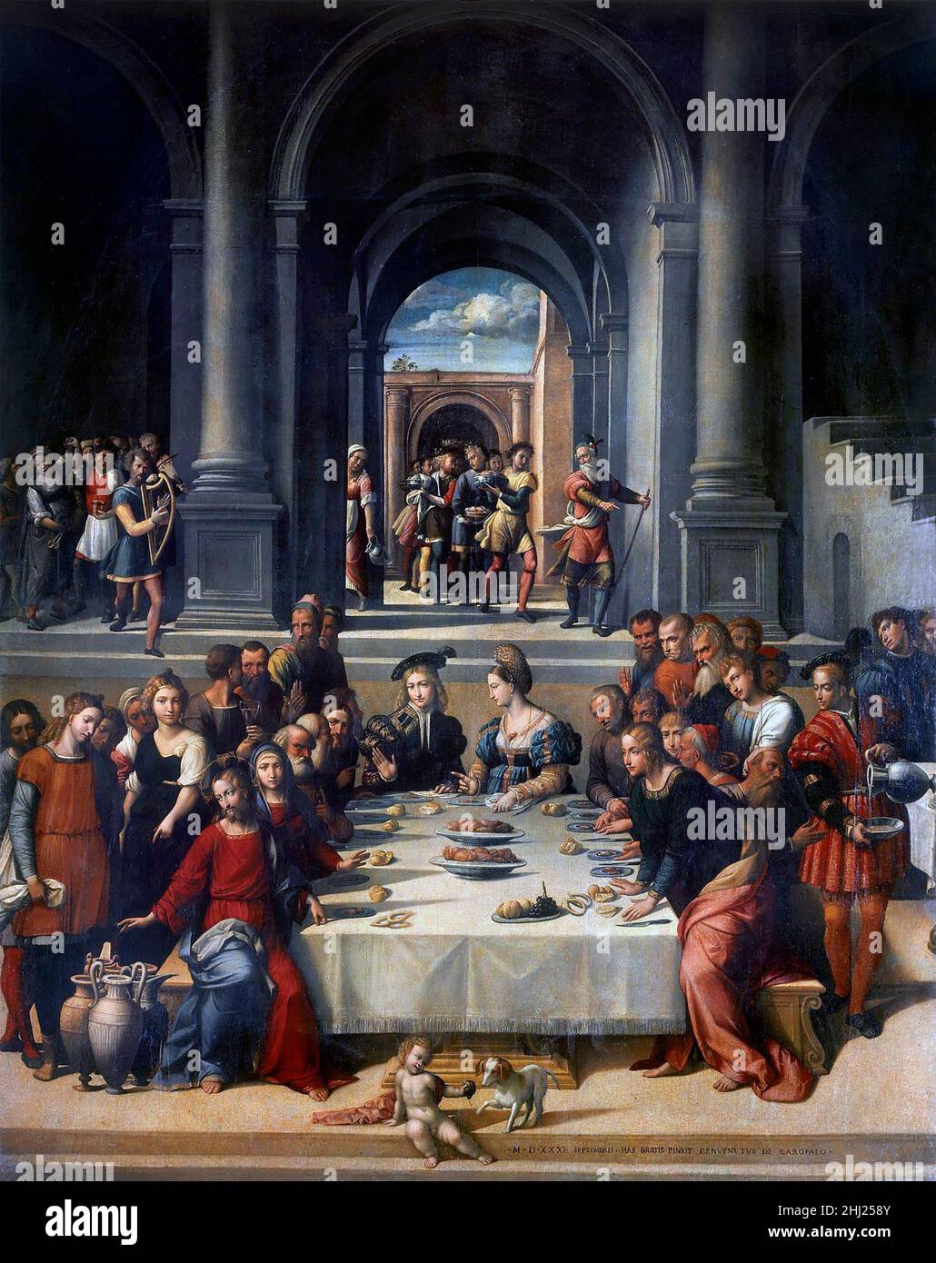Die Hochzeit zu Kana von Il Garofalo (Benvenuto Tisi: 1481-1559), Öl auf Leinwand, 1531 Stockfoto