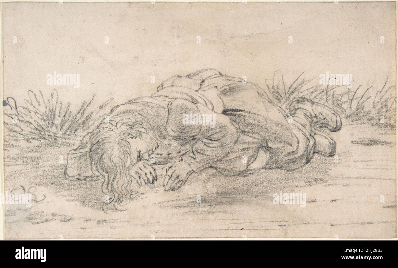 Ein Junge schläft im Freien 17th Jahrhundert Cornelis Saftleven Holländisch. A Boy Sleeping in the Outdoors 383340 Künstler: Cornelis Saftleven, Dutch, Gorinchem 1607?1681 Rotterdam, A Boy Sleeping in the Outdoors, 17th Century, Schwarze Kreide, Blatt: 6 5/16 x 10 1/2 Zoll (16 x 26,7 cm). Das Metropolitan Museum of Art, New York. Frits and Rita Markus Fund, 2008 (2008,152) Stockfoto