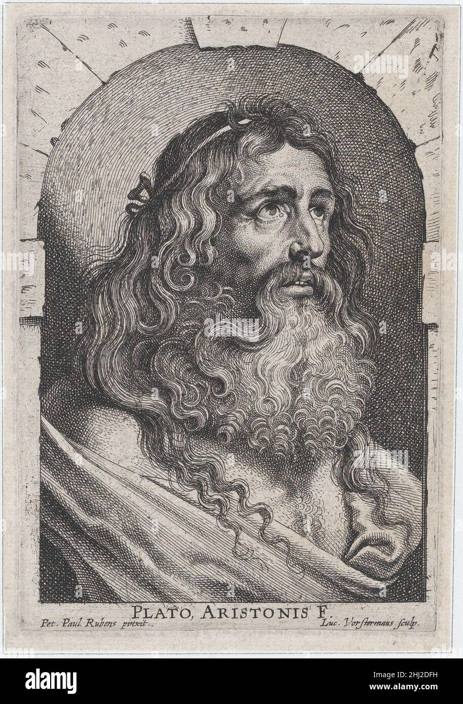 Die Büste von Plato, in einer Nische ca. 1620 Lucas Vorsterman i Flämisch. Die Büste von Plato, in einer Nische. Lucas Vorsterman I (Flämisch, Zaltbommel 1595–1675 Antwerpen). Ca. 1620. Radierung und Gravur; nur Zustand. Ausdrucke Stockfoto
