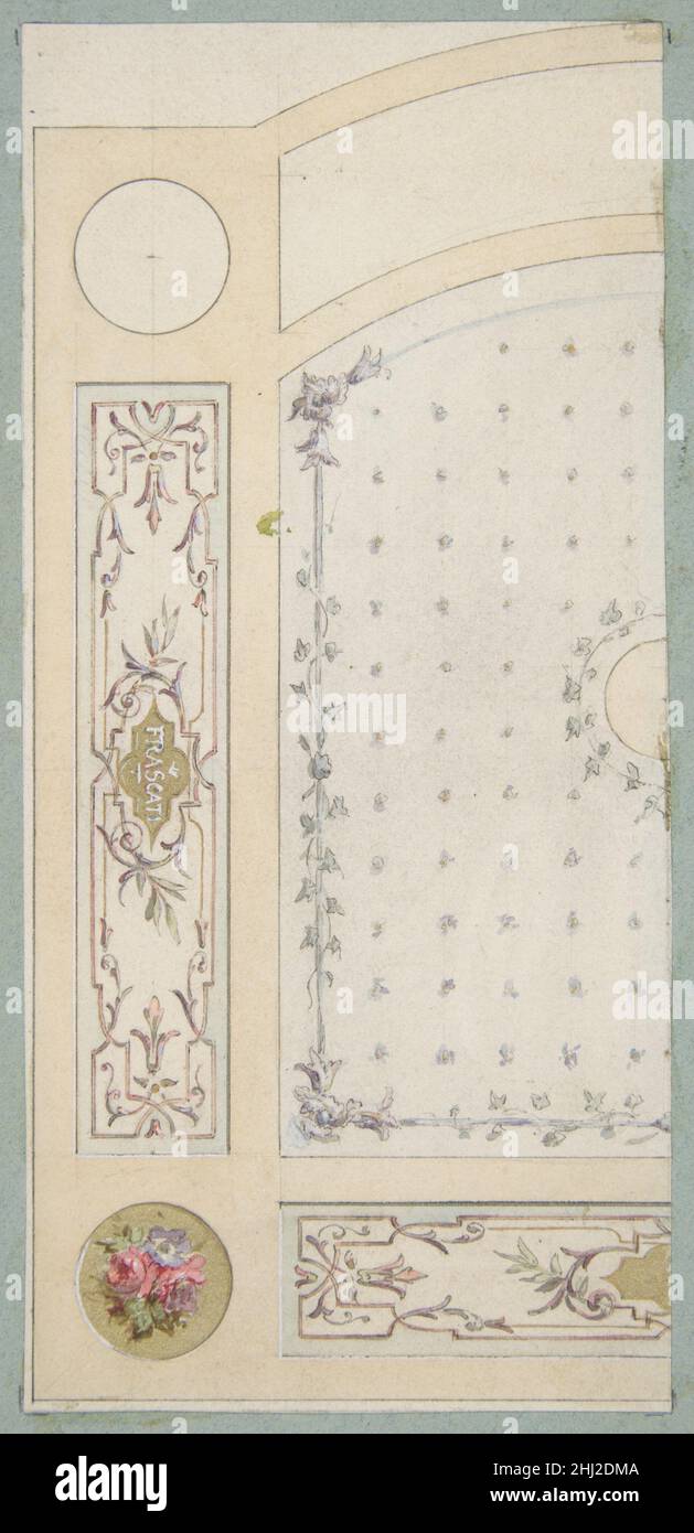 Entwurf für bemalte Dekoration von Wand- oder Deckenplatten, einschließlich des Wortes 'Frascati' zweite Hälfte des 19th. Jahrhunderts Jules-Edmond-Charles Lachaise Französisch. Entwurf für bemalte Dekoration von Wand- oder Deckenplatten, einschließlich des Wortes 'Frascati' 384861 Stockfoto