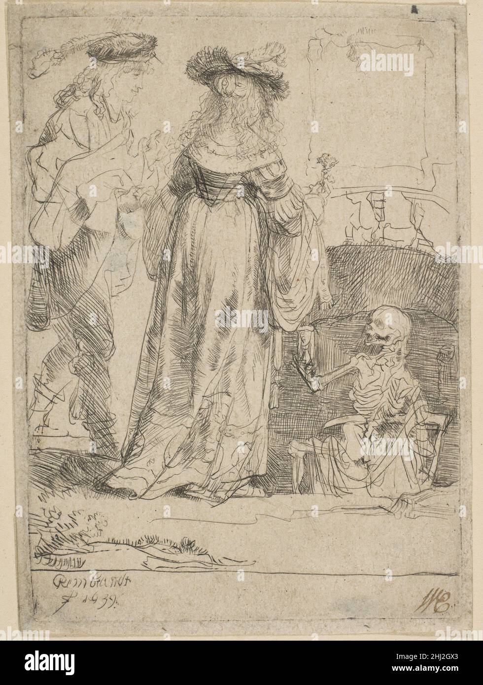 Tod eines Ehepaares aus einem offenen Grab 1639 Rembrandt (Rembrandt van Rijn) Niederländisch. Tod eines verheiratetem Paares aus einem offenen Grab 391633 Stockfoto