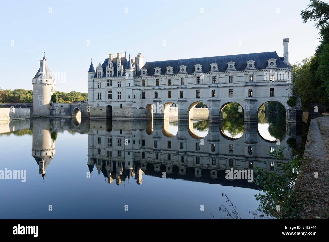 Chateau de Chenonceau, Fluss Le Cher, Reflexion, Chenonceaux, Zentrum, Frankreich Stockfoto
