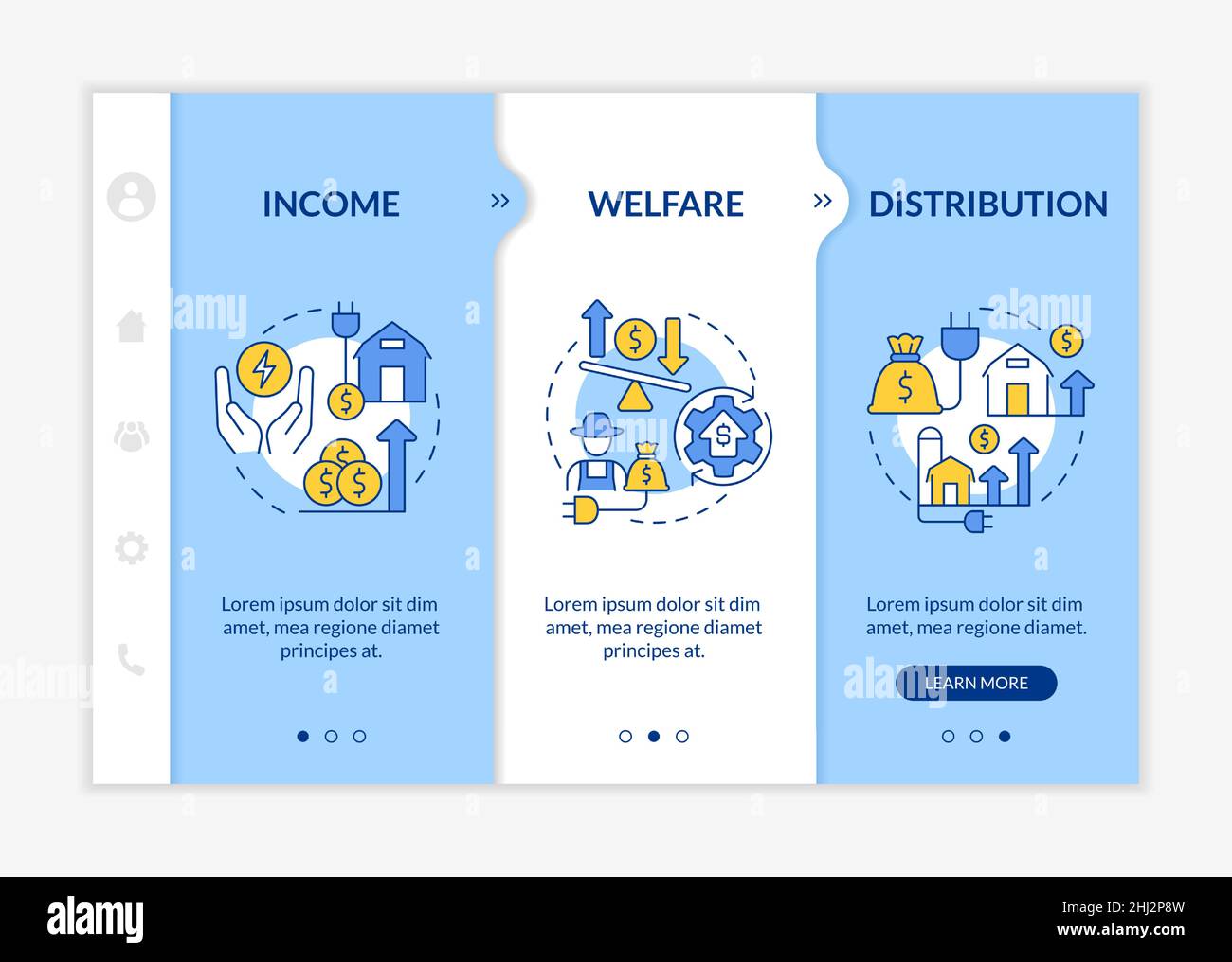 Auswirkungen der ländlichen Elektrifizierung blau-weiße Onboarding-Vorlage Stock Vektor