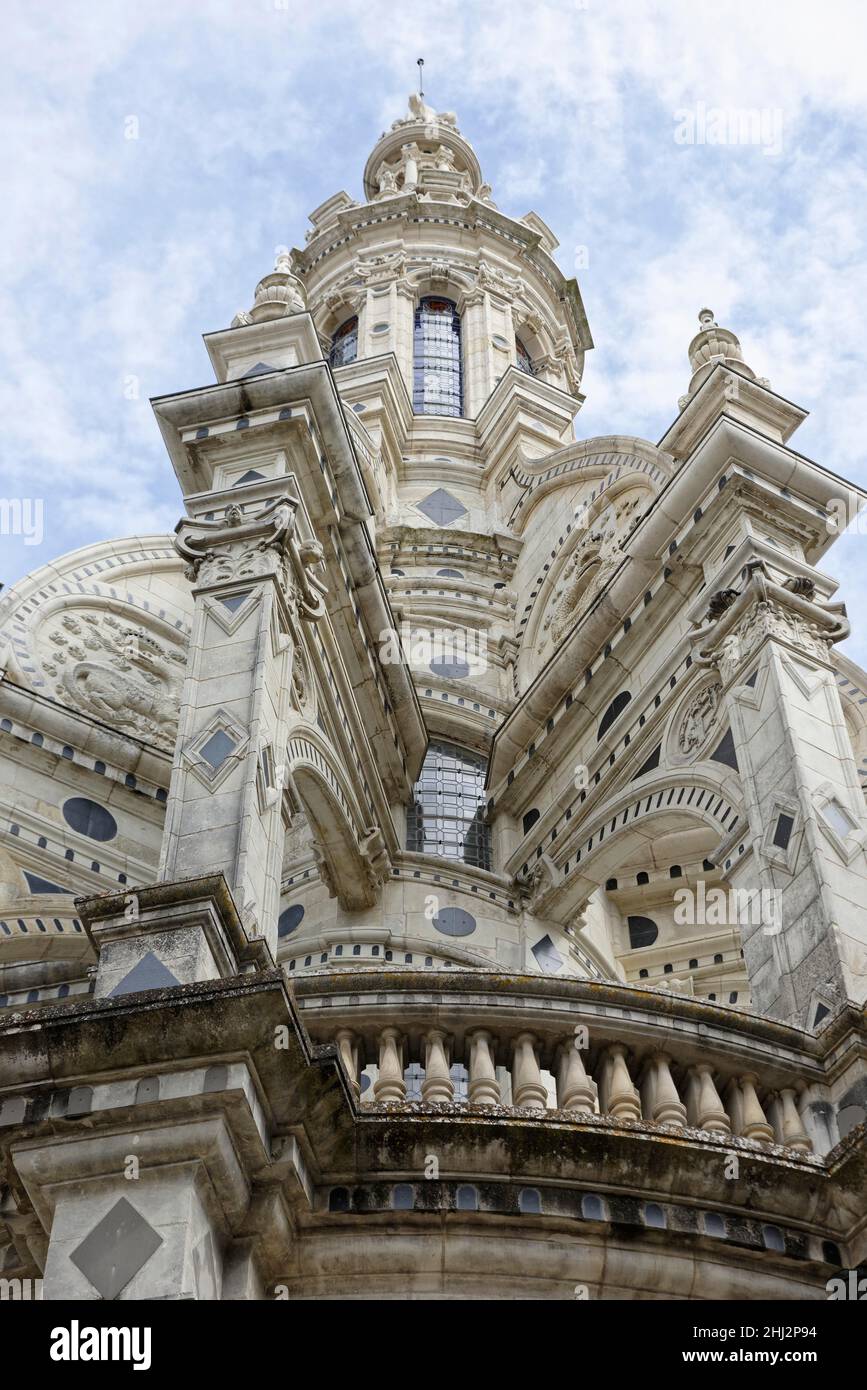 Chateau de Chambord, auf dem Dach, Turm, Chambord, Zentrum, Frankreich Stockfoto