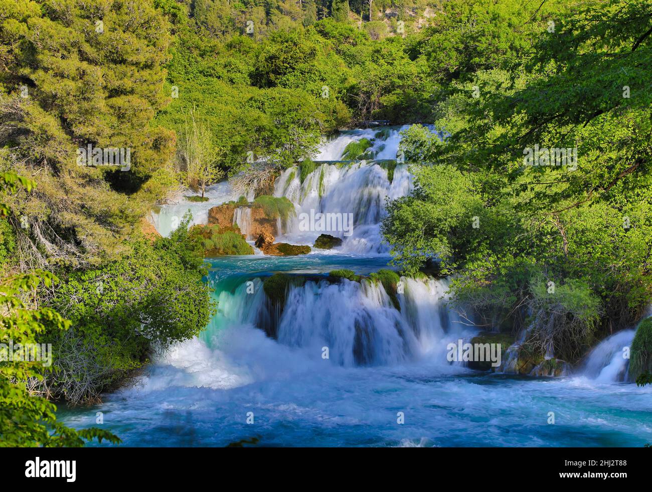 Nationalpark Krka, Wasserfall, Langzeitbelichtung, Norddalmatien, Kroatien Stockfoto