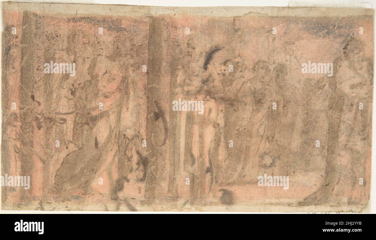 Studie einer Szene des Martyriums (recto); Studie von drei Figuren (verso) 16th Jahrhundert Anonym, Italienisch, 16th Jahrhundert Italienisch. Studie einer Szene des Martyriums (recto); Studie von drei Figuren (verso) 341851 Stockfoto