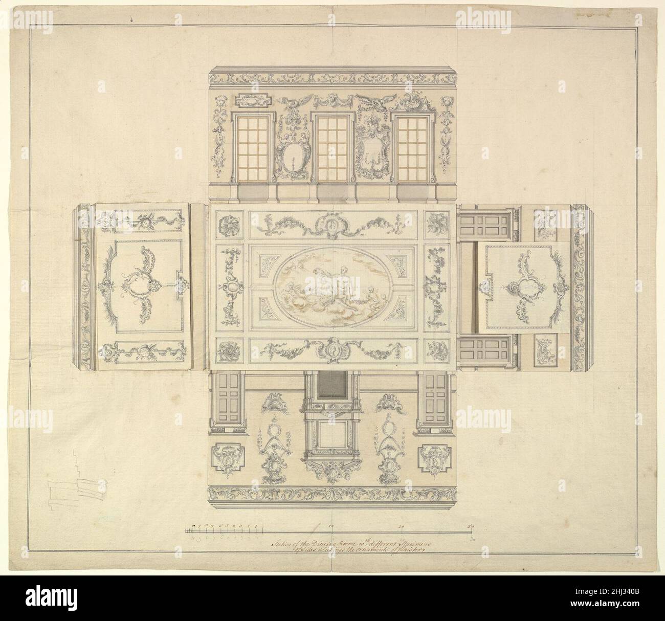 Esszimmer im Kirtlington Park, Oxfordshire, Ca. 1747–48 John Sanderson British. Speisesaal im Kirtlington Park, Oxfordshire 334297 Stockfoto