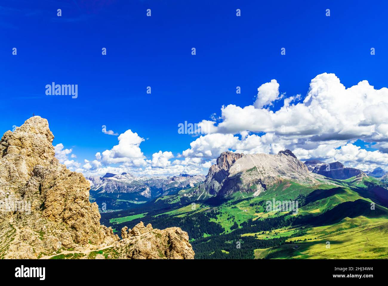 Blick auf den Plattkofel neben der Seiser Alm, Südtirol Stockfoto
