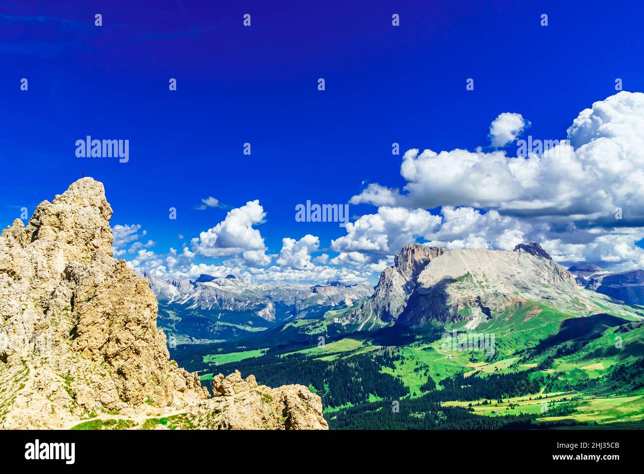 Blick auf den Plattkofel neben der Seiser Alm, Südtirol Stockfoto