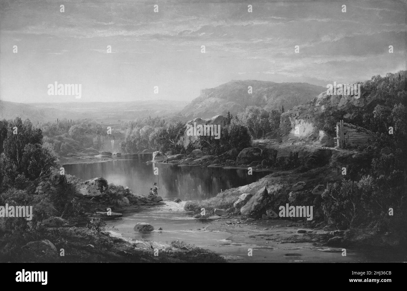Landschaft mit Wasserfall und Figuren ca. 1865 William Louis Sonntag. Landschaft mit Wasserfall und Figuren 12630 Stockfoto