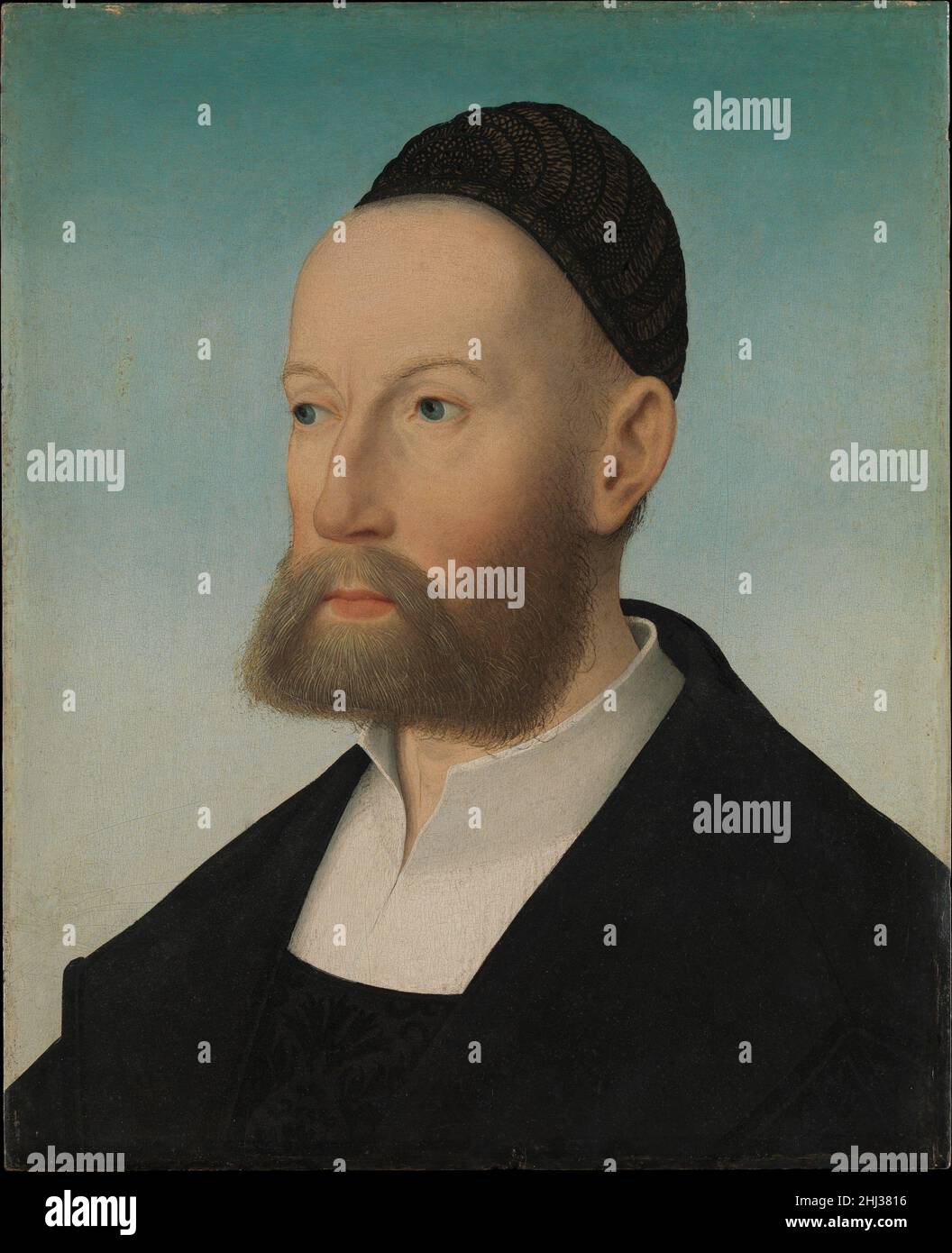 Ulrich Fugger der Jüngere (1490–1525) 1525 Hans Maler Deutsch Hans Maler schuf zahlreiche Porträts von Mitgliedern der Familie Fugger, die bis zum 16. Jahrhundert zu einer der größten Handels- und Bankdynastien Europas geworden war. Das Gemälde zeigt Ulrich Fugger den Jüngeren im Alter von 35 Jahren, im letzten Lebensjahr, als er seine Familie im blühenden Bergbauzentrum Schwaz in Tirol repräsentierte. Eine nahezu identische Version existiert in einer privaten Sammlung. Die Fuggers haben möglicherweise solche relativ kleinen Porträts in mehreren Einheiten in Auftrag gegeben, um sie unter den Familienmitgliedern zu verteilen und wichtig Stockfoto