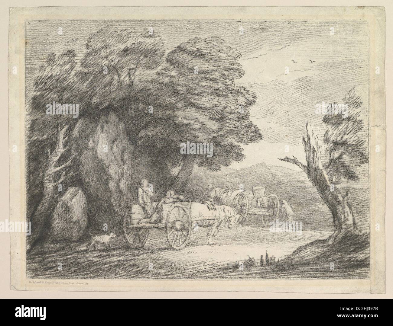 Bewaldete Landschaft mit zwei Country Carts und Figuren 1. August 1797 Thomas Gainsborough Britisch. Bewaldete Landschaft mit zwei Country Carts und Figuren 360318 Stockfoto