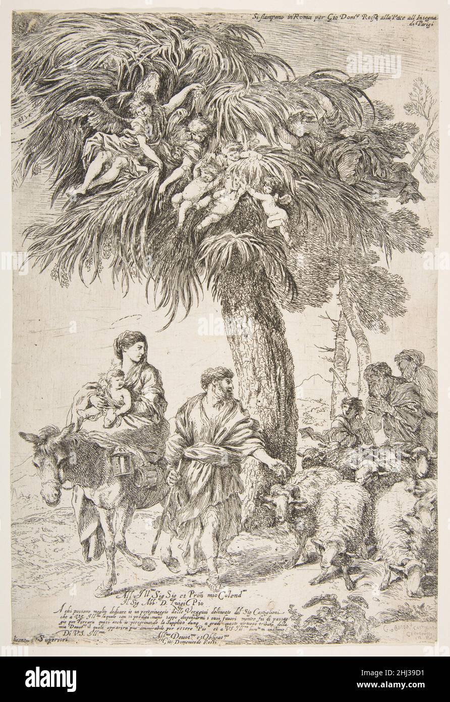 Die Heilige Familie auf ihrer Flucht nach Ägypten Ca. 1647 Giovanni Benedetto Castiglione (Il Grechetto) Italienisch. Die Heilige Familie auf ihrer Flucht nach Ägypten 393214 Stockfoto