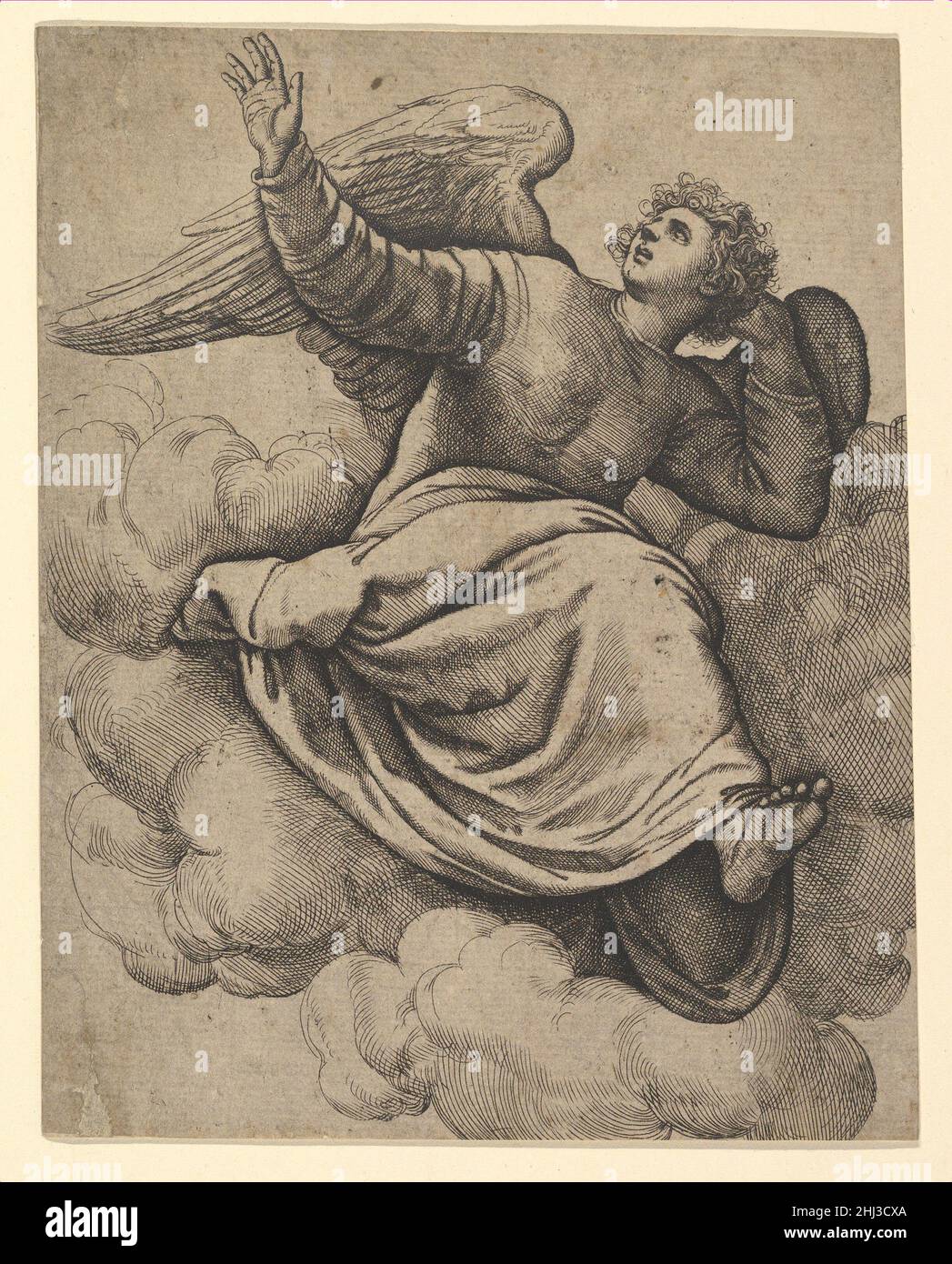 Engel auf einer Wolke sitzend ca. 1560 Battista Franco Italienisch. Engel sitzt auf einer Wolke 371788 Stockfoto