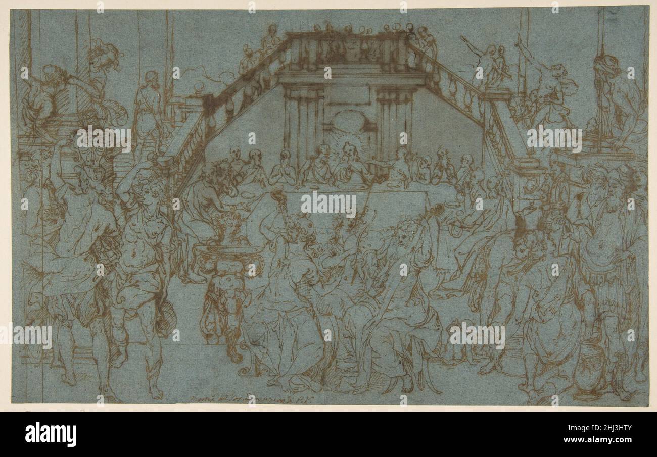 Das Hochzeitsfest in Kana (nach Paolo Veronese) 1540–1609 nach Federico Zuccaro (Zuccari) Italienisch. Das Hochzeitsfest in Kana (nach Paolo Veronese) 341728 Stockfoto