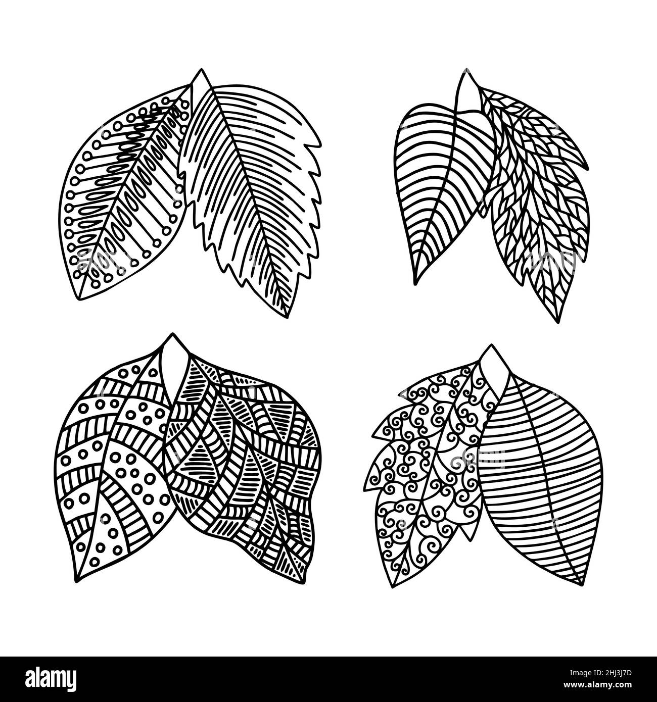 Satz von handgezeichneten Pflanzenblättern. Vektor-Doodle-Stil. Stock Vektor