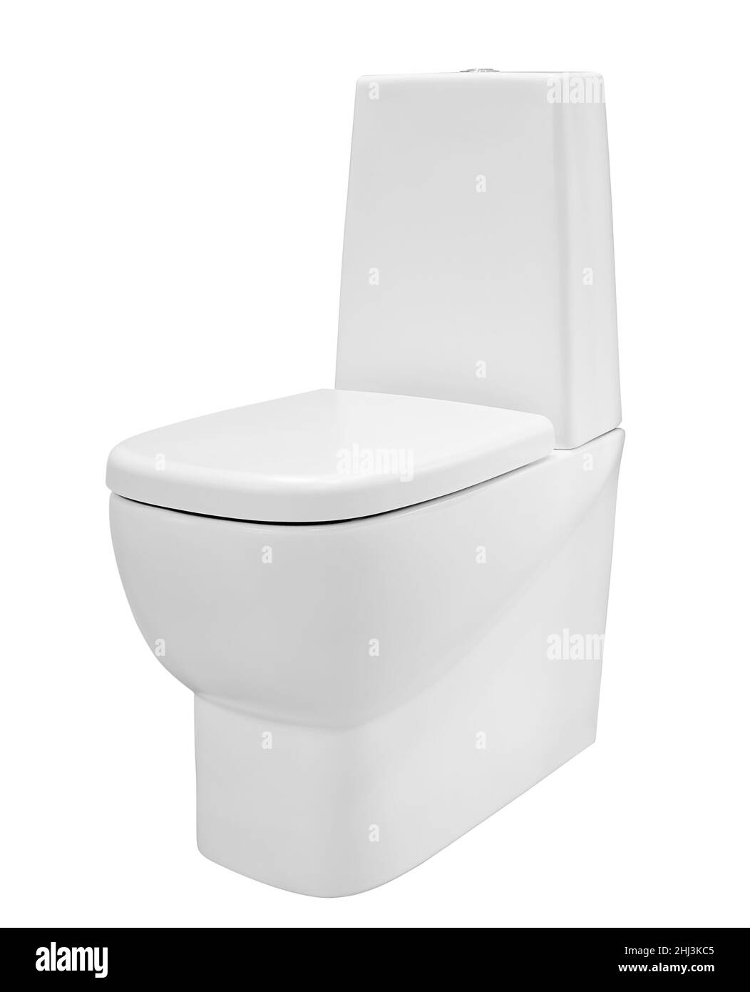 Neue Keramik-Toilettenschüssel isoliert auf weißem Hintergrund Stockfoto