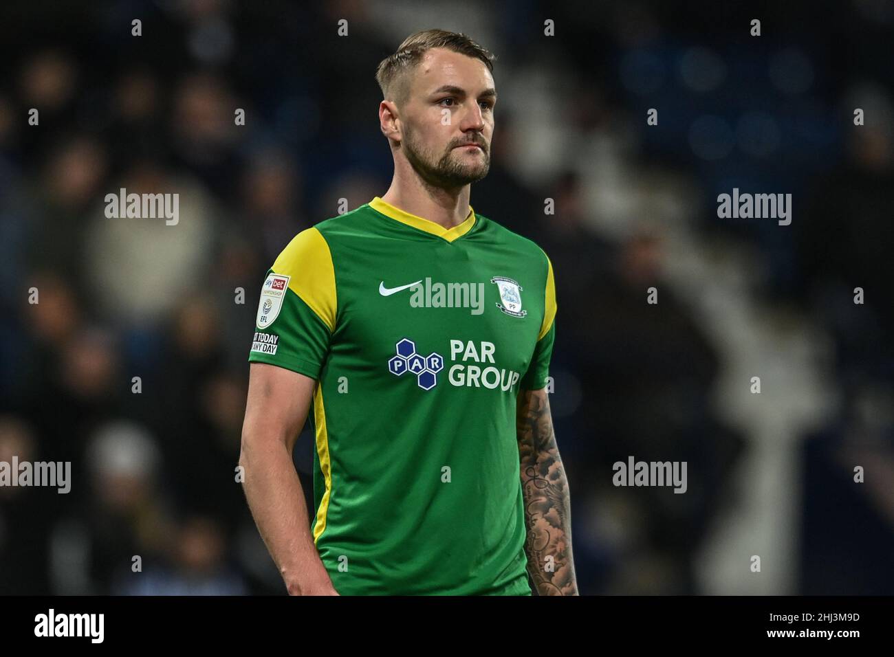 West Bromwich, Großbritannien. 26th Januar 2022. Patrick Bauer #5 von Preston North End während des Spiels in West Bromwich, Vereinigtes Königreich am 1/26/2022. (Foto von Craig Thomas/News Images/Sipa USA) Quelle: SIPA USA/Alamy Live News Stockfoto