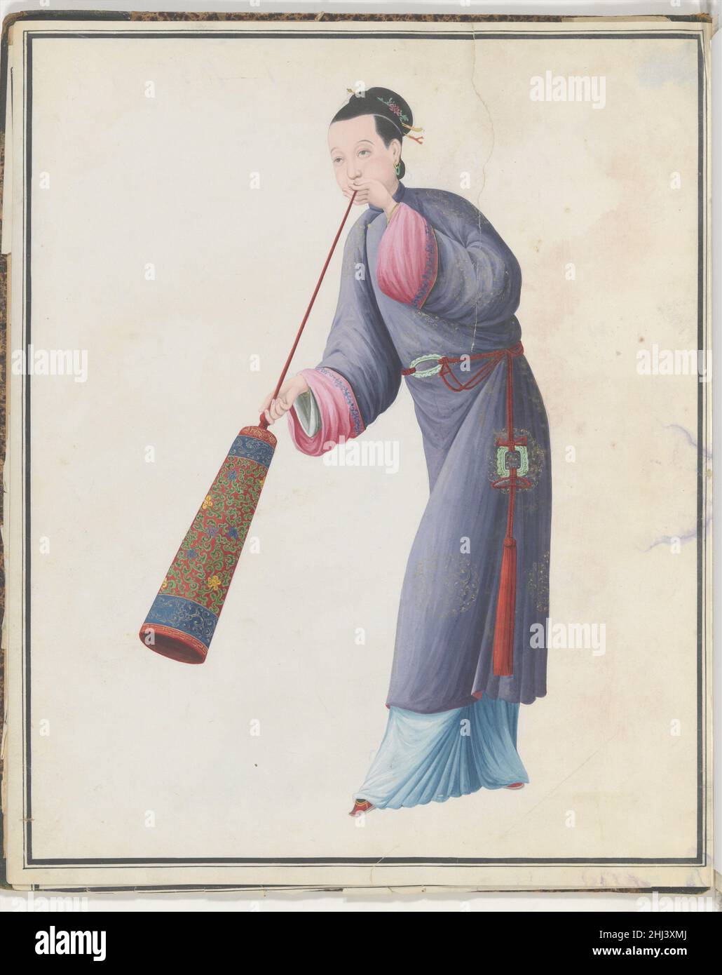 Aquarell eines Musikers, der Laba Ende des 18th. Jahrhunderts auf Chinesisch spielt. Aquarell des Musikers, der Laba spielt 506083 Stockfoto