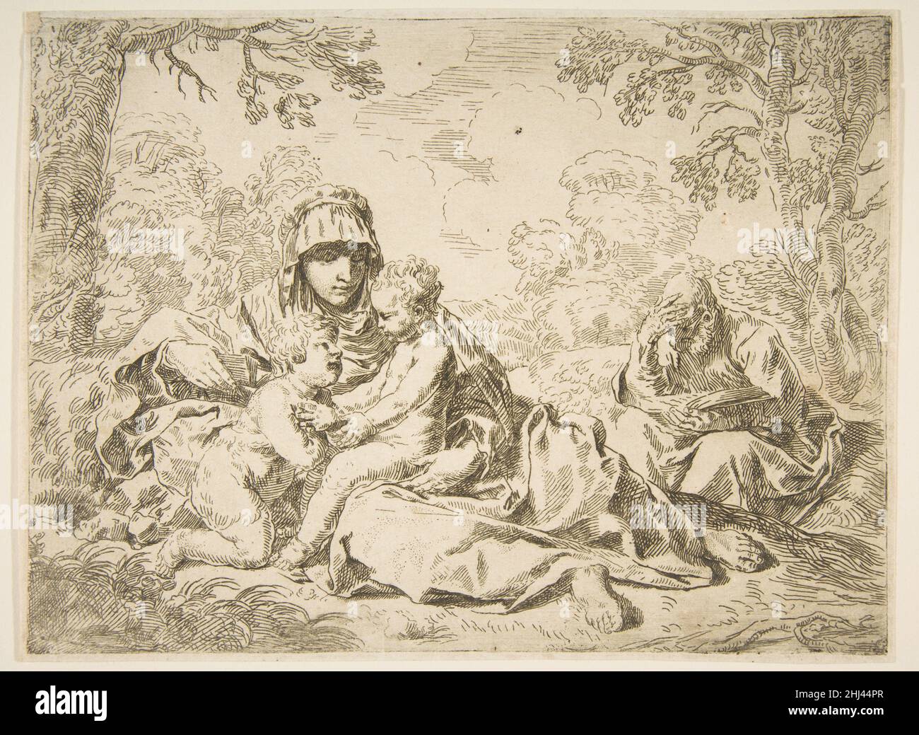 Die Heilige Familie mit Johannes dem Täufer ca. 1637–1640 oder später nach Simone Cantarini Italienisch. Die Heilige Familie mit Johannes dem Täufer 341495 Stockfoto