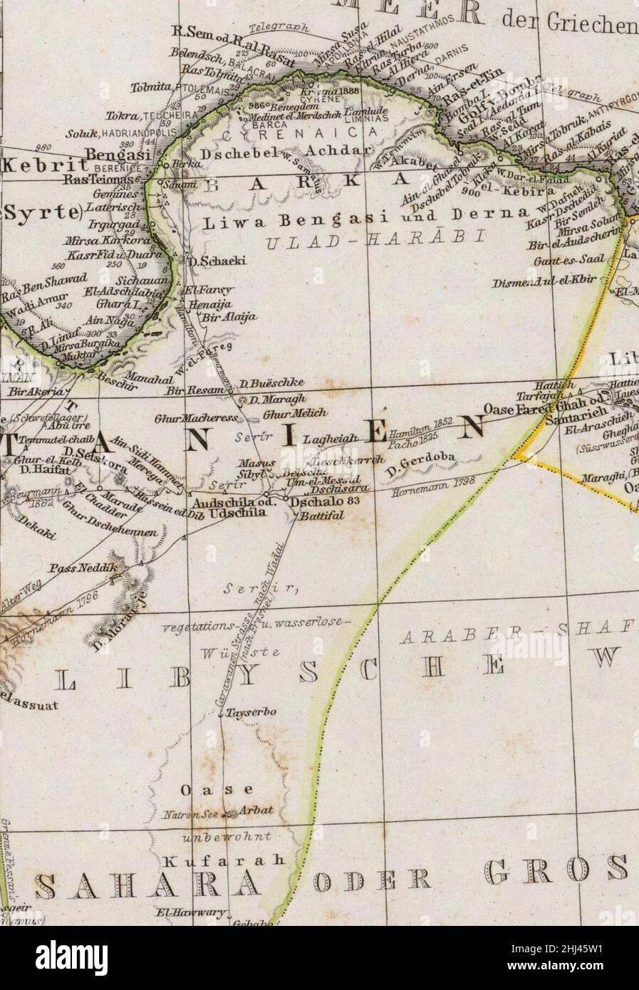 Stieler, Adolf. Das Mittellandische Meer Und Nord-Afrika. 1875 CC. Stockfoto