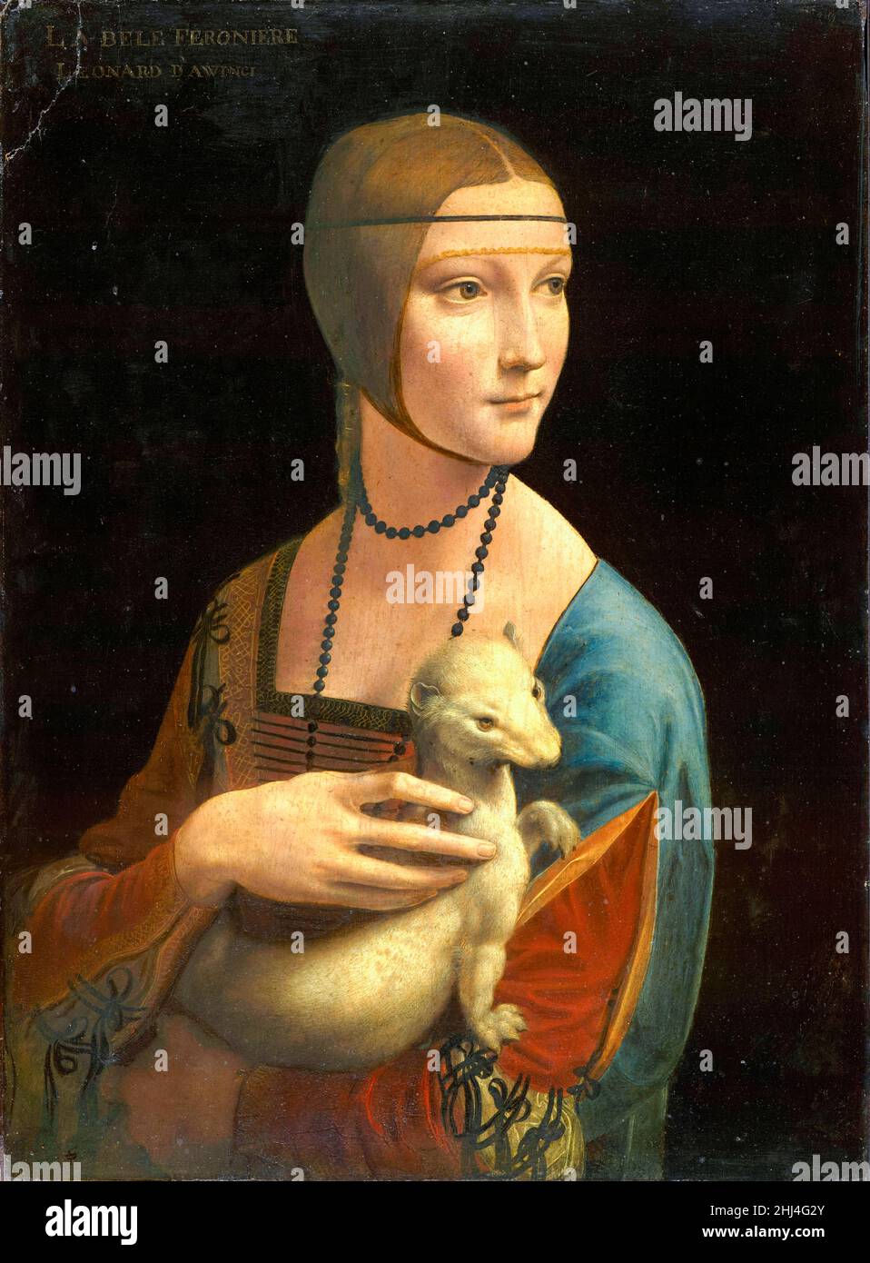 Dame mit einem Hermelin von Leonardo da Vinci (1452-1519), gemalt 1489-1491, mit Cecilia Gallerani (1473-1536), der Geliebten des Herzogs von Mailand. Stockfoto