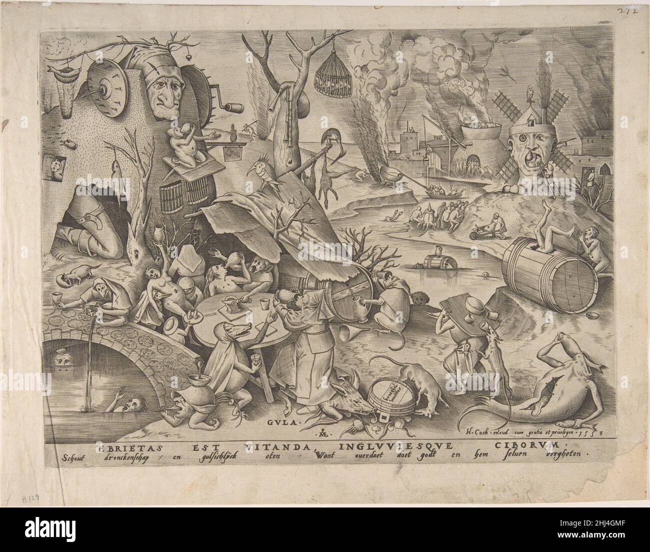 Völlerei (Gula) aus den sieben Todsünden 1558 nach Pieter Bruegel dem Älteren Niederlandisch. Völlerei (Gula) aus den sieben Todsünden 361946 Stockfoto