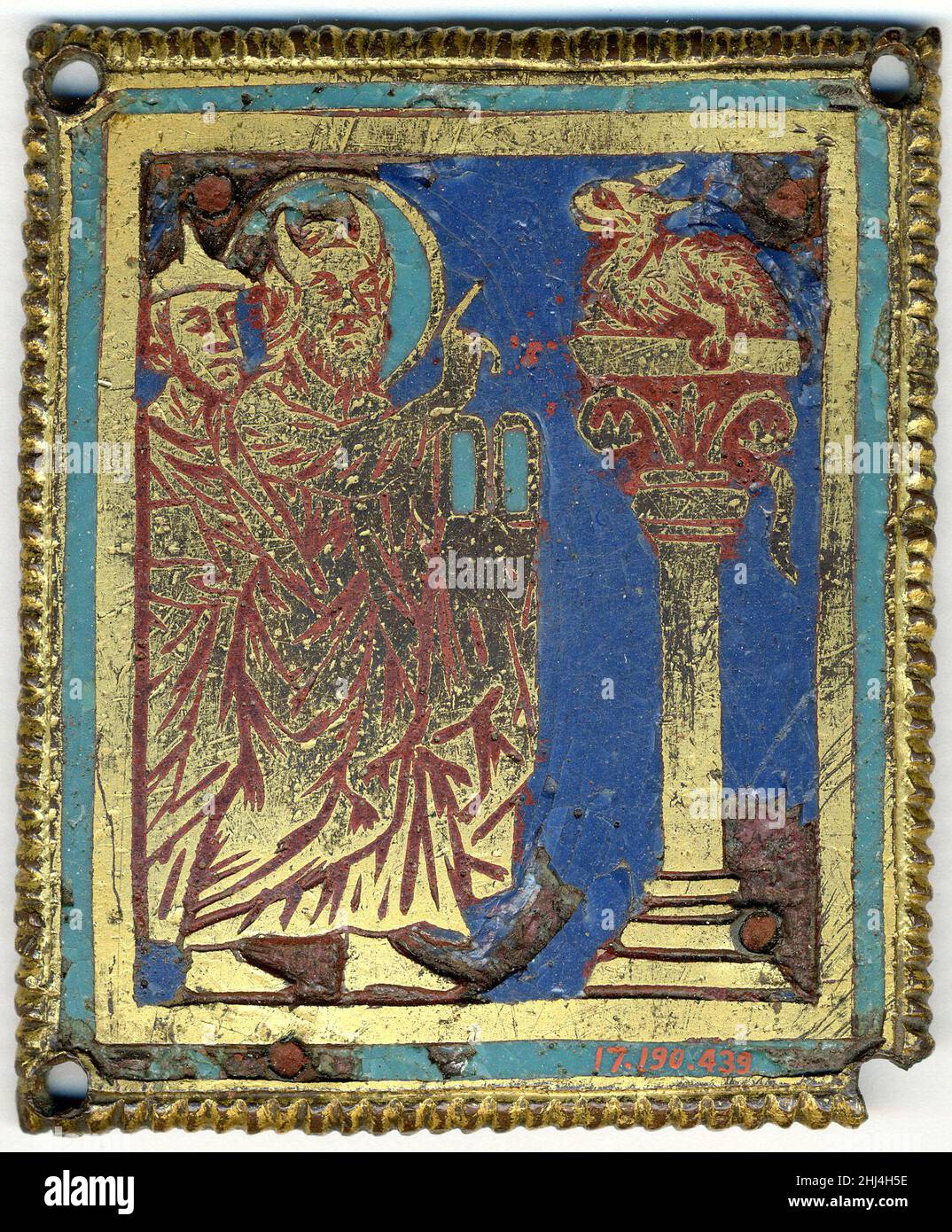 Tafel mit Moses, Aaron und der Brazen Serpent Ca. 1200 Deutsch das Buch der Zahlen beschreibt eine brazische Schlange, die Moses nach Gottes Anweisungen auf eine Säule setzte, deren Anblick die Kinder Israels heilen würde. Christen betrachteten es als Prototyp von Jesus am Kreuz.. Tafel mit Moses, Aaron und der Brazen Serpent 464427 Stockfoto