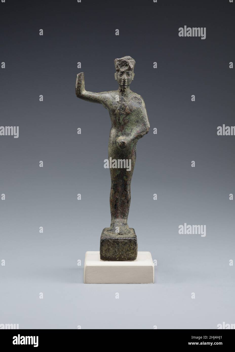 Min. Statuette ca. 1070–332 v. Chr. Dritte mittlere Periode–späte Periode. Min. Statuette ca. 1070–332 V. CHR. Kupfermetall, Edelmetalleinlage. Dritte Zwischenperiode – Späte Periode. Aus Ägypten. Dynastie 21–30 Stockfoto