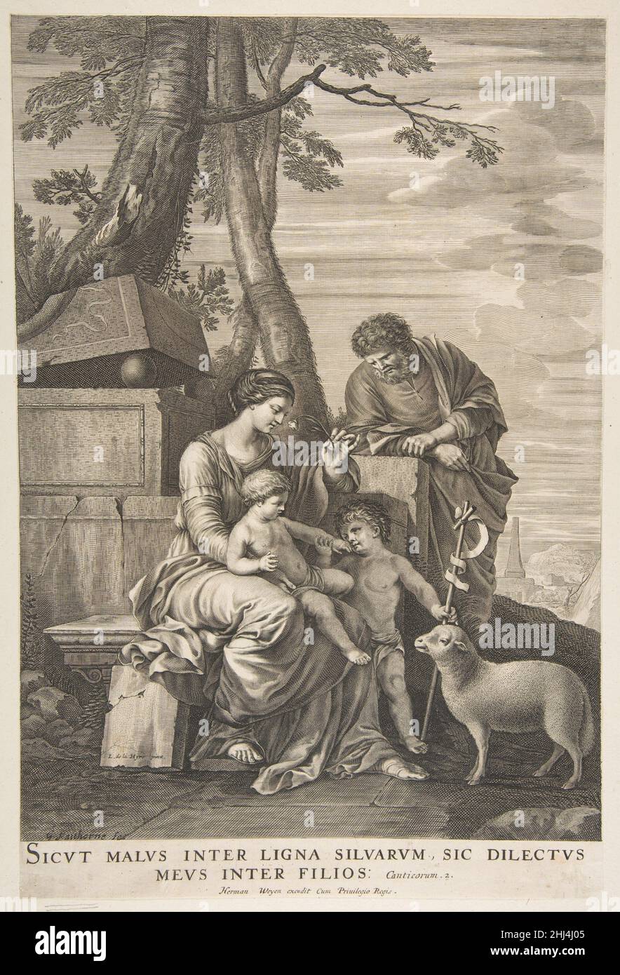 Heilige Familie mit St. John 1655–72 William Faithorne der Ältere Brite. Heilige Familie mit Johannes 385170 Stockfoto