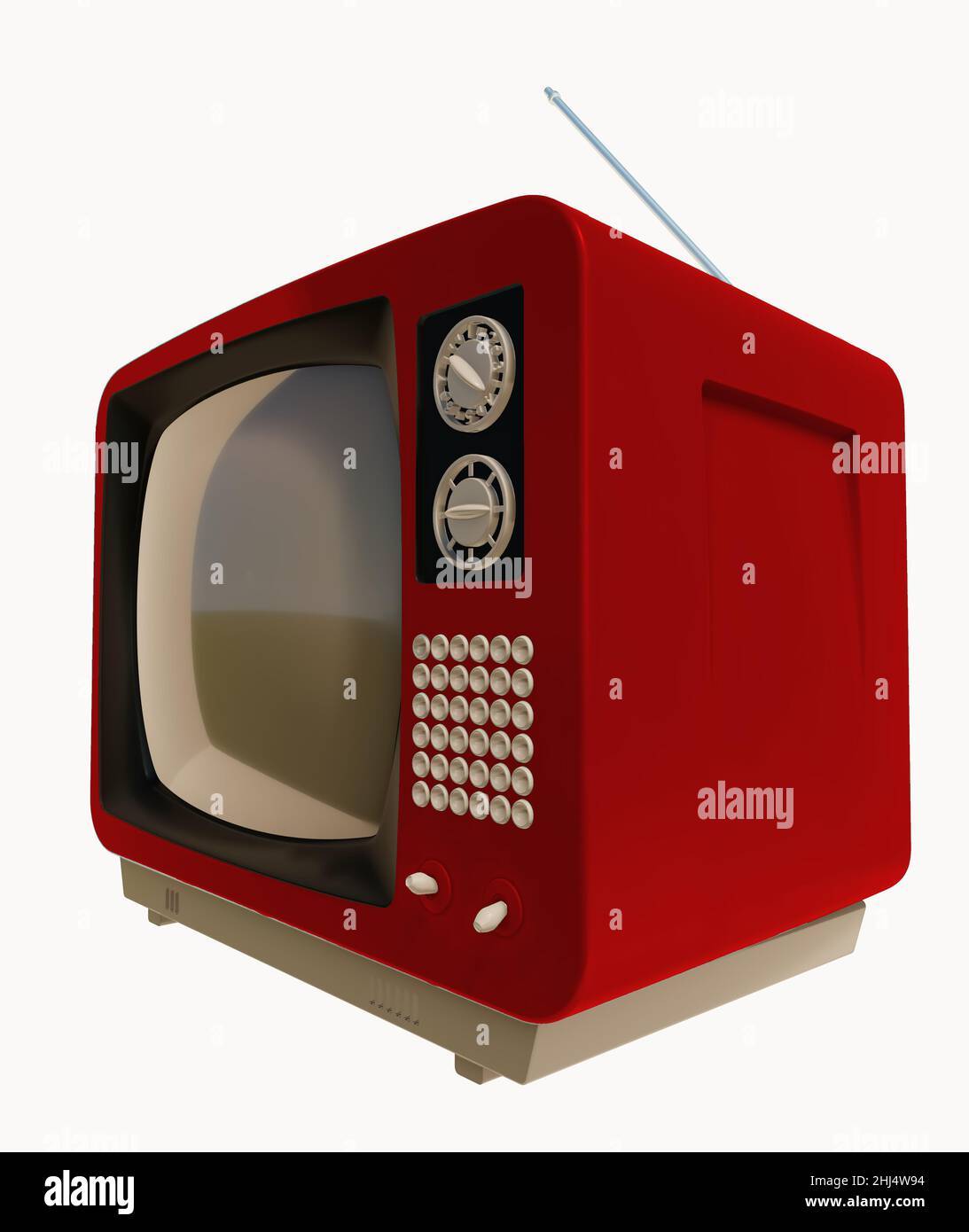 Fernsehen alte vintage analog rot Ansicht isoliert weißen Hintergrund Antenne Illustration 3D Bild Stockfoto