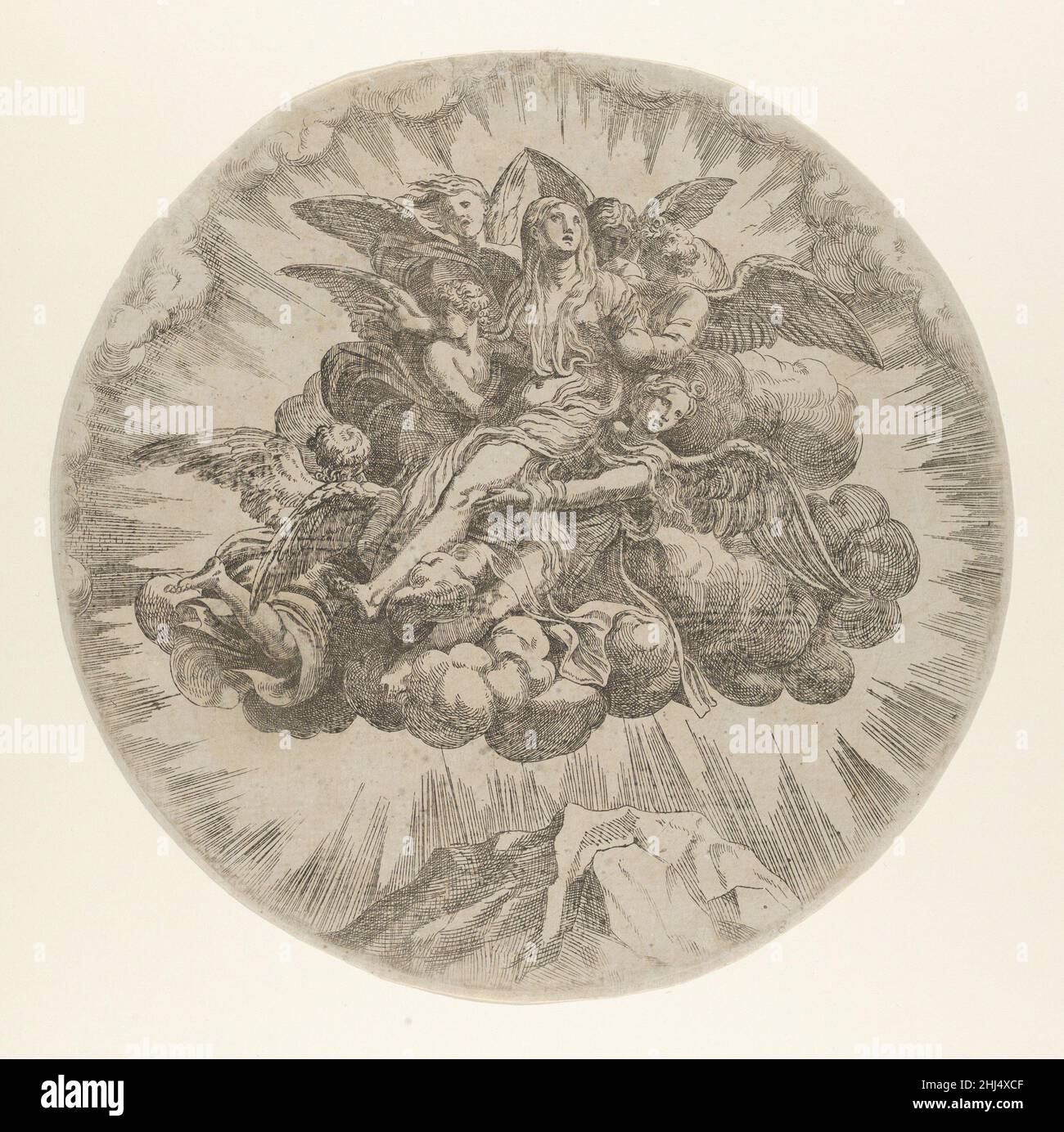 Maria Magdalena in den Himmel getragen ca. 1535–55 Jean Mignon. Maria Magdalena in den Himmel getragen 368727 Stockfoto