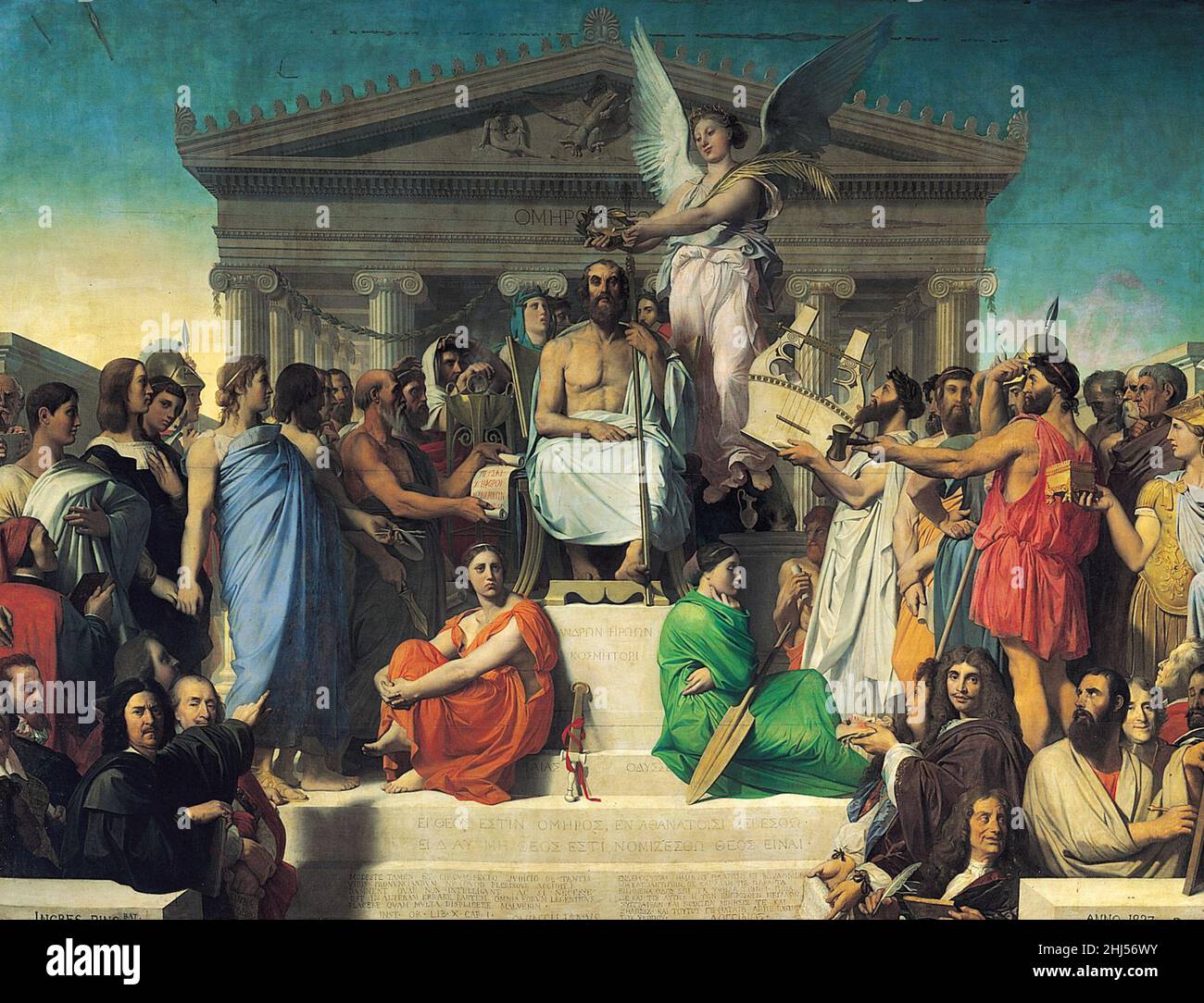 Die Apotheose von Homer gemalt von Jean-Auguste-Dominique Ingres. Um Homer herum sind Dichter, Künstler und Philosophen sowohl alt als auch modern Stockfoto