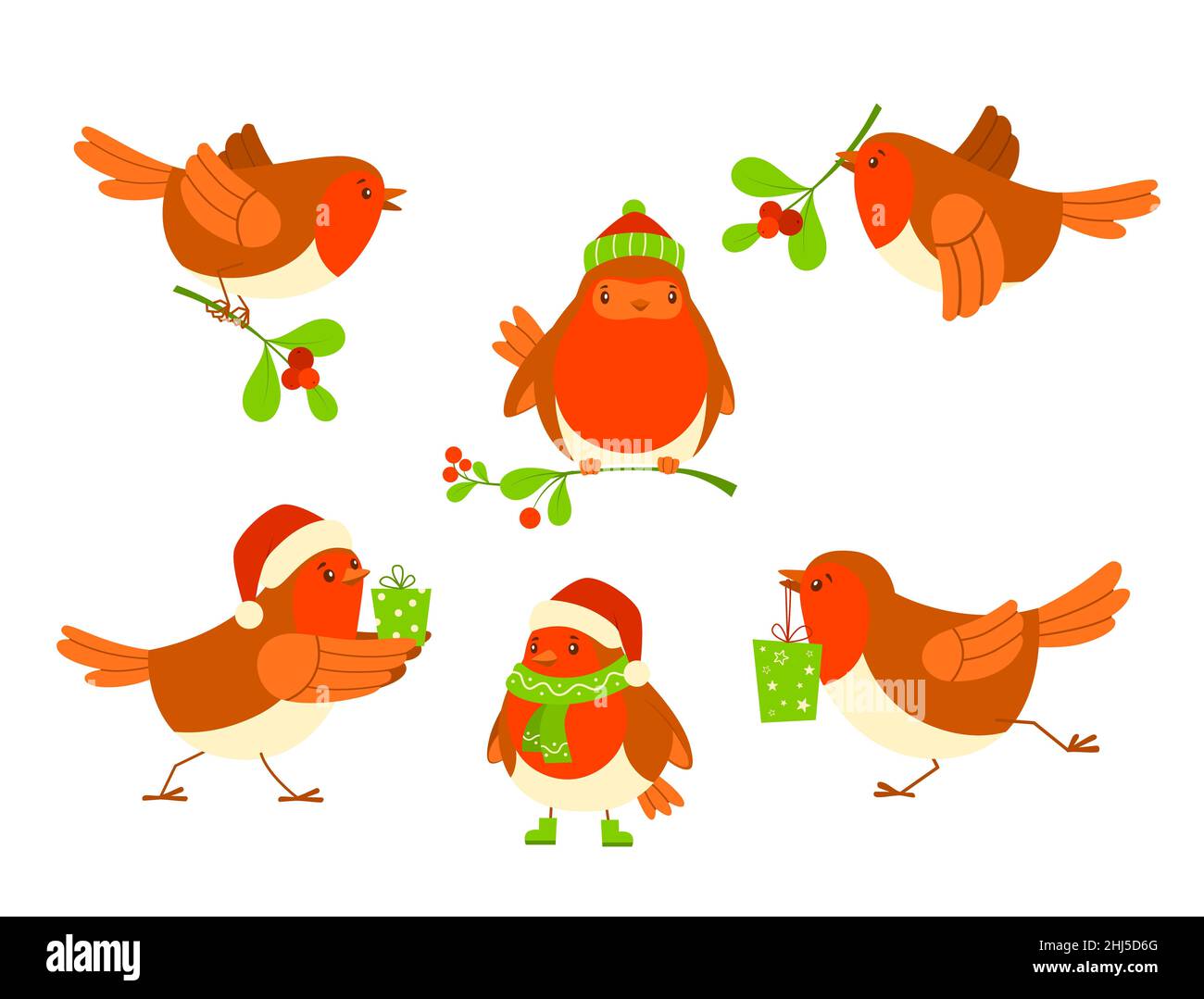 Weihnachtsvögel-Set. Illustration für Weihnachtskehlchen Stockfoto