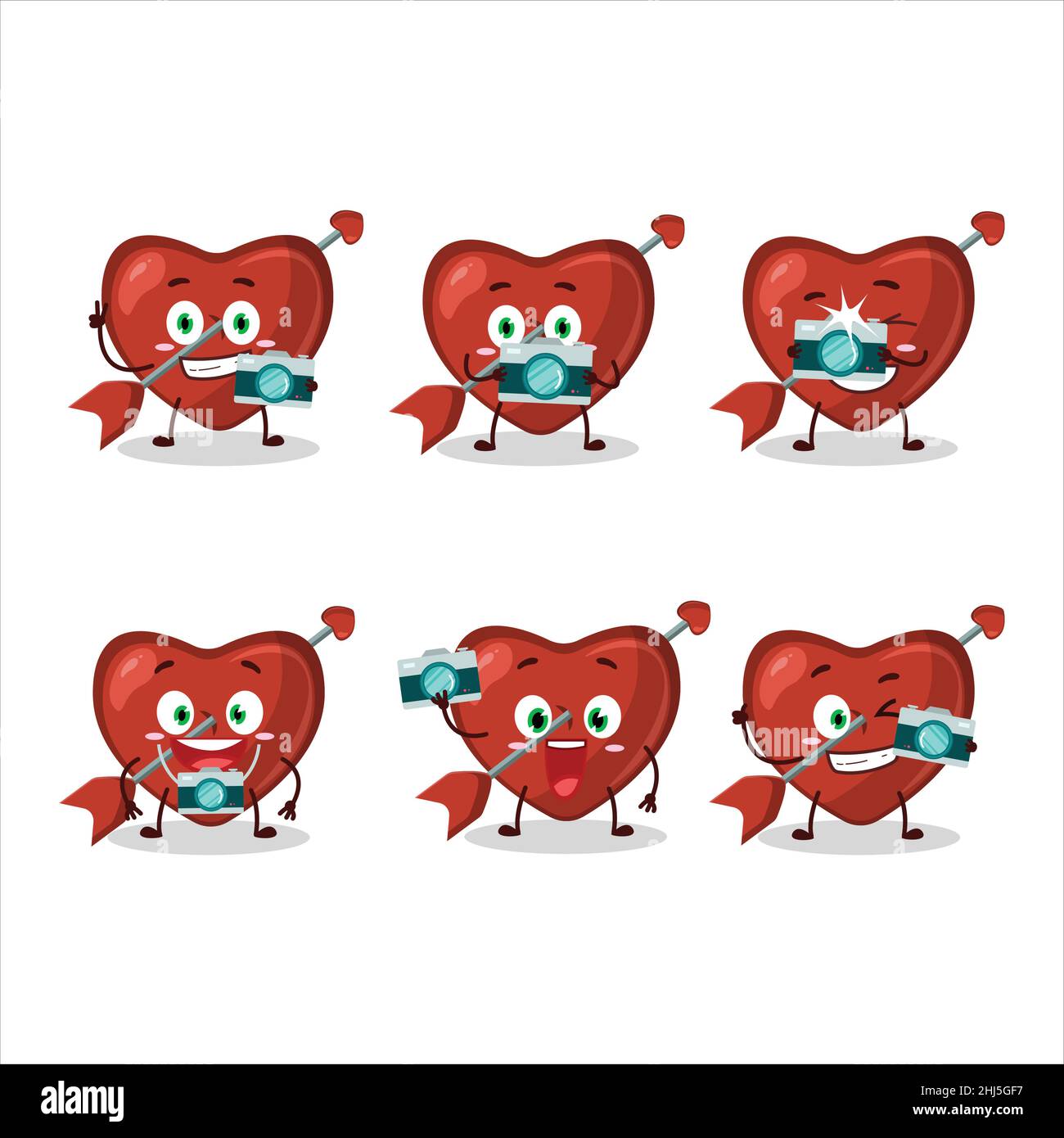 Fotograf Beruf Emoticon mit Amor Liebe Pfeil Zeichentrickfigur. Vektorgrafik Stock Vektor