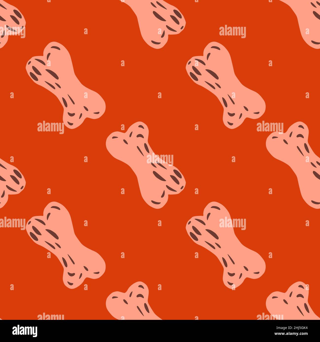 Einfache rosa gefärbte Knochen Formen nahtlose Muster in handgezeichneten Stil. Roter heller Hintergrund. Doodle-Druck. Abbildung des Bestandes. Vektordesign für Text Stock Vektor