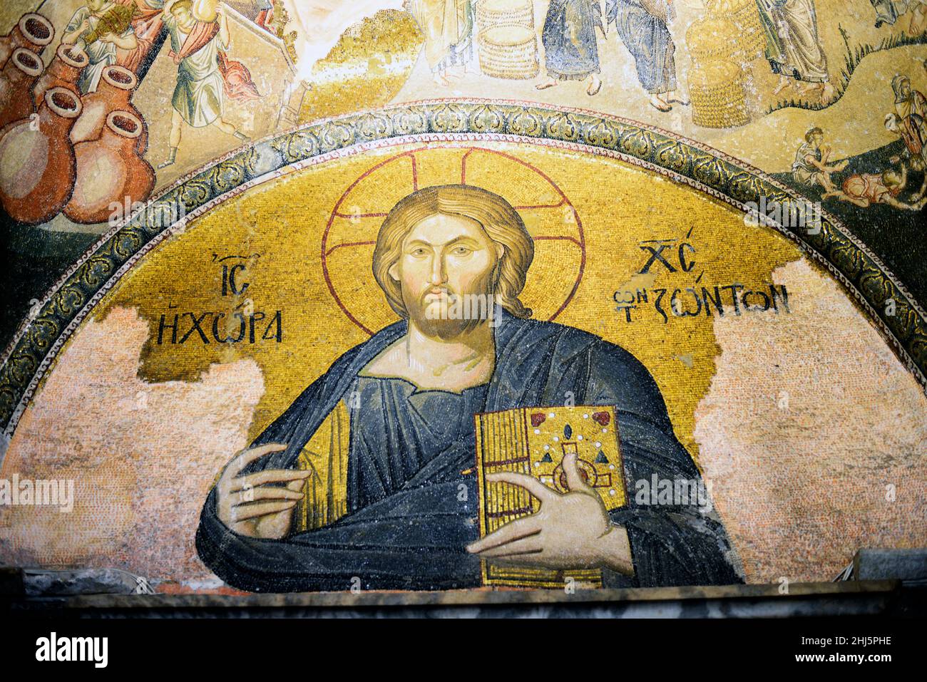 Wandmalereien und Mosaiken in der byzantinischen Chora-Kirche in Istanbul, Türkei. Stockfoto