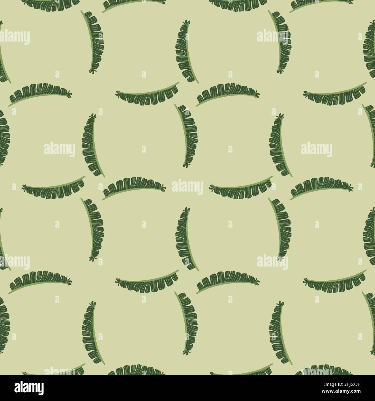 Geometrisches nahtloses Muster mit von Hand gezeichneter Farnblätter-Verzierung in Doodle Green. Beigefarbener Hintergrund in Pastelltönen Grafikdesign für Geschenkpapier und Stoff te Stock Vektor