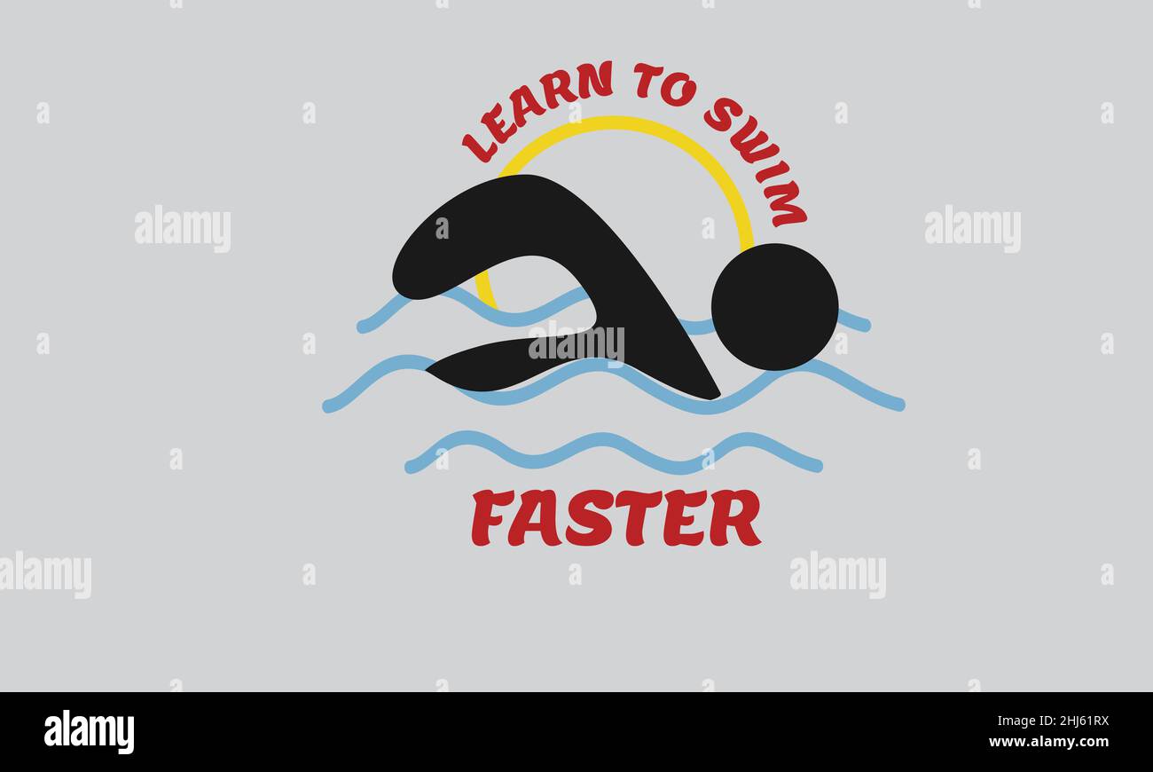 Lernen Sie schneller schwimmen Bright T-Shirt Monogramm Text Vektor Vorlage Stock Vektor
