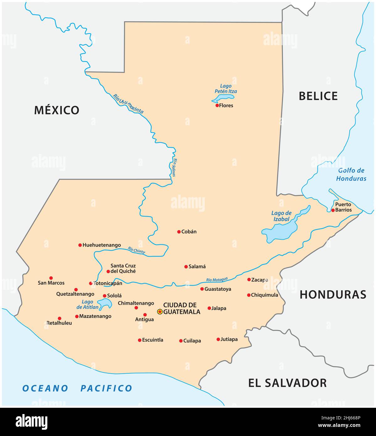 Einfache Übersichtskarte des zentralamerikanischen Staates Guatemala Stock Vektor