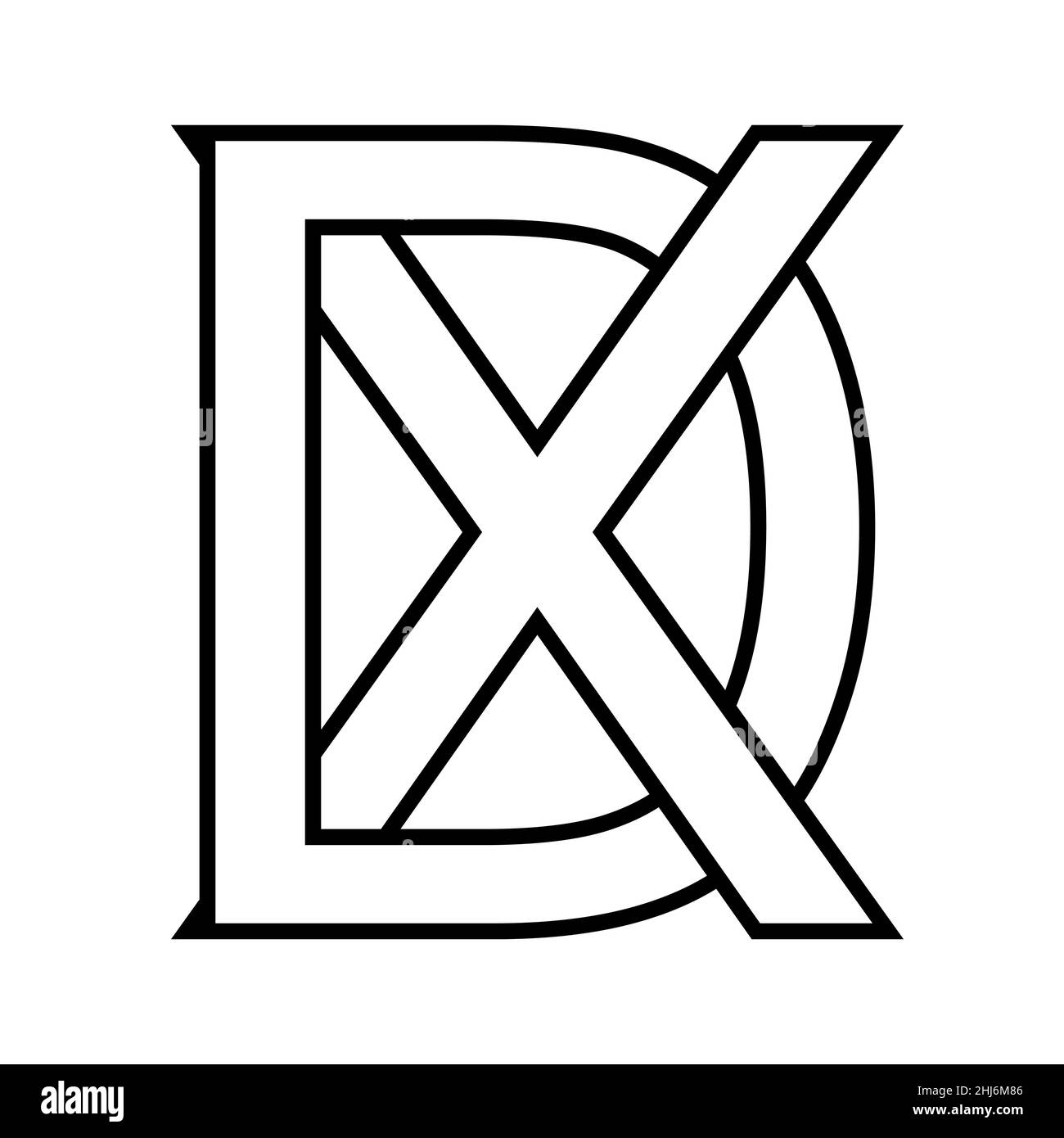 Logo-Zeichen dx xd-Symbol nft dx Zeilensprungbuchstaben d x Stock Vektor