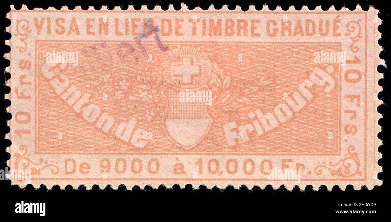 Schweiz Fribourg 1870 Visumerlöse 10Fr - 14. Stockfoto