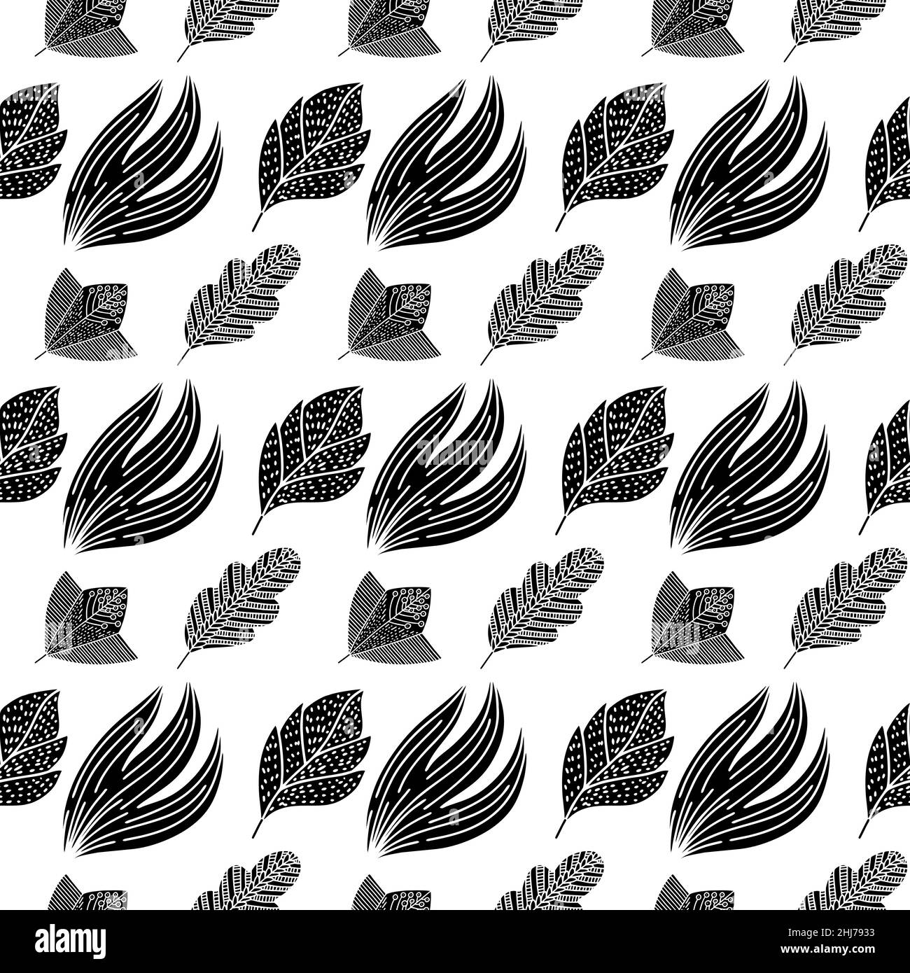 Nahtloses Muster von handgezeichneten Pflanzenzweigen und Blättern. Vector floral Doodle Stil für Hintergrund, Textil, Design. Stock Vektor