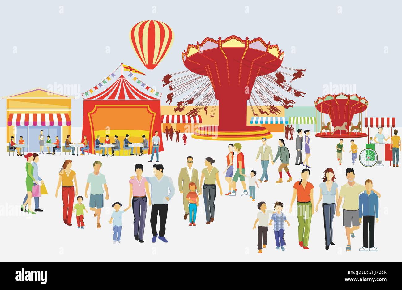 Volksfest mit Eltern und Kindern. Illustration Stock Vektor
