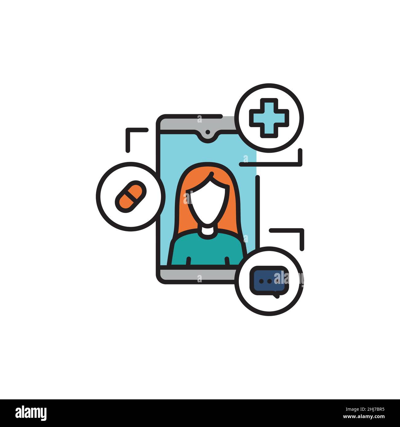 Symbol für eHealth-Farblinien. Piktogramm für Webseite, mobile App, Promo. Stock Vektor