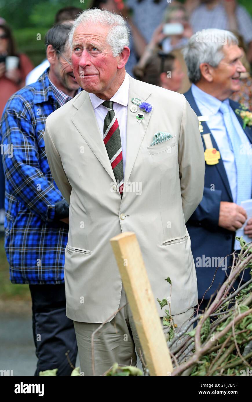 Prinz Charles und die Herzogin von Cornwall besuchen die Royal Welsh Show in Llanelwedd am 22nd. Juli 2019 im Rahmen seiner Sommertour durch Wales. Stockfoto