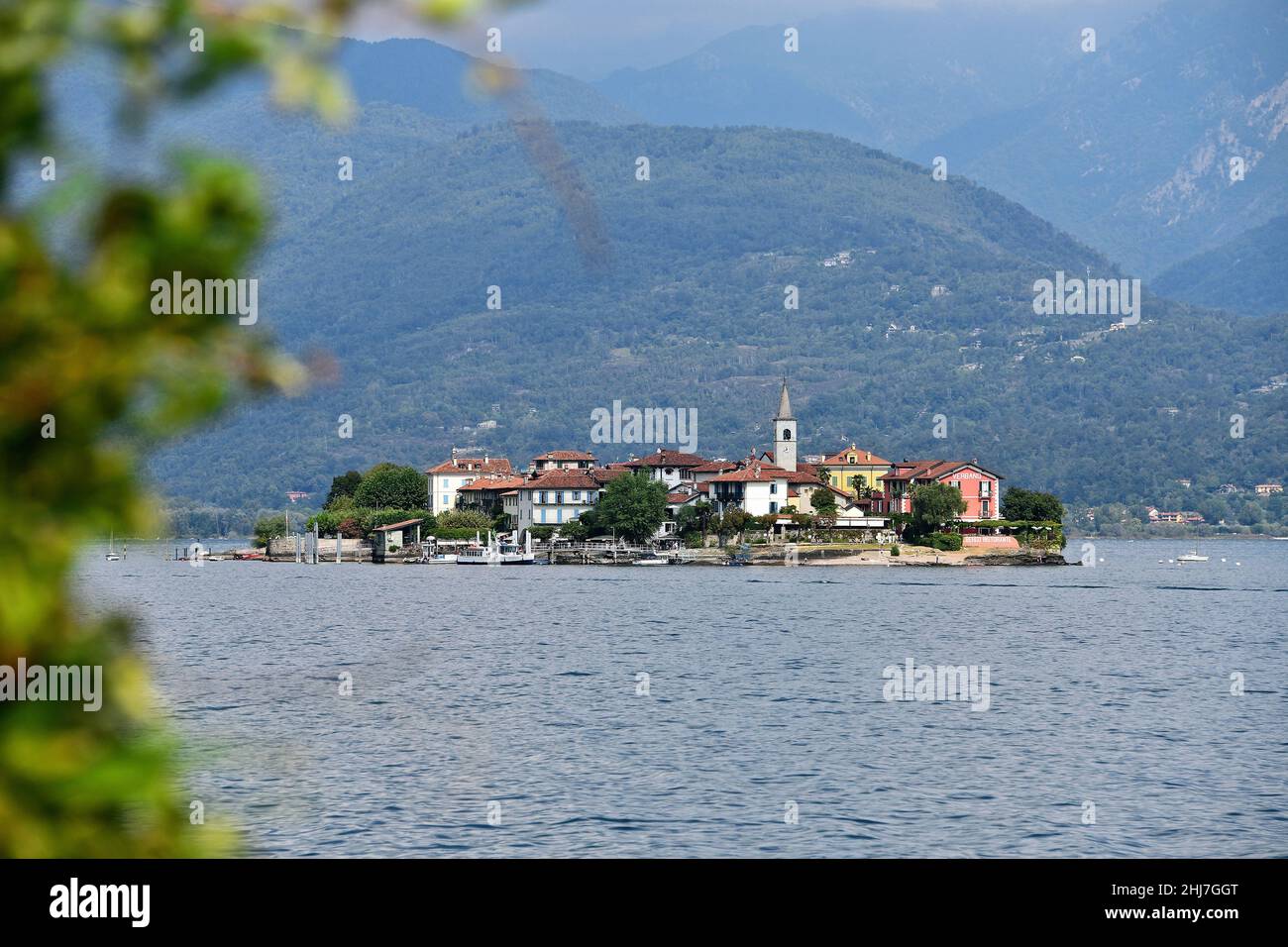 Reisen, Europa, Italien, Piemont; Insel Isola Superiore Dei Pescatori im Lago Maggiore. Stockfoto