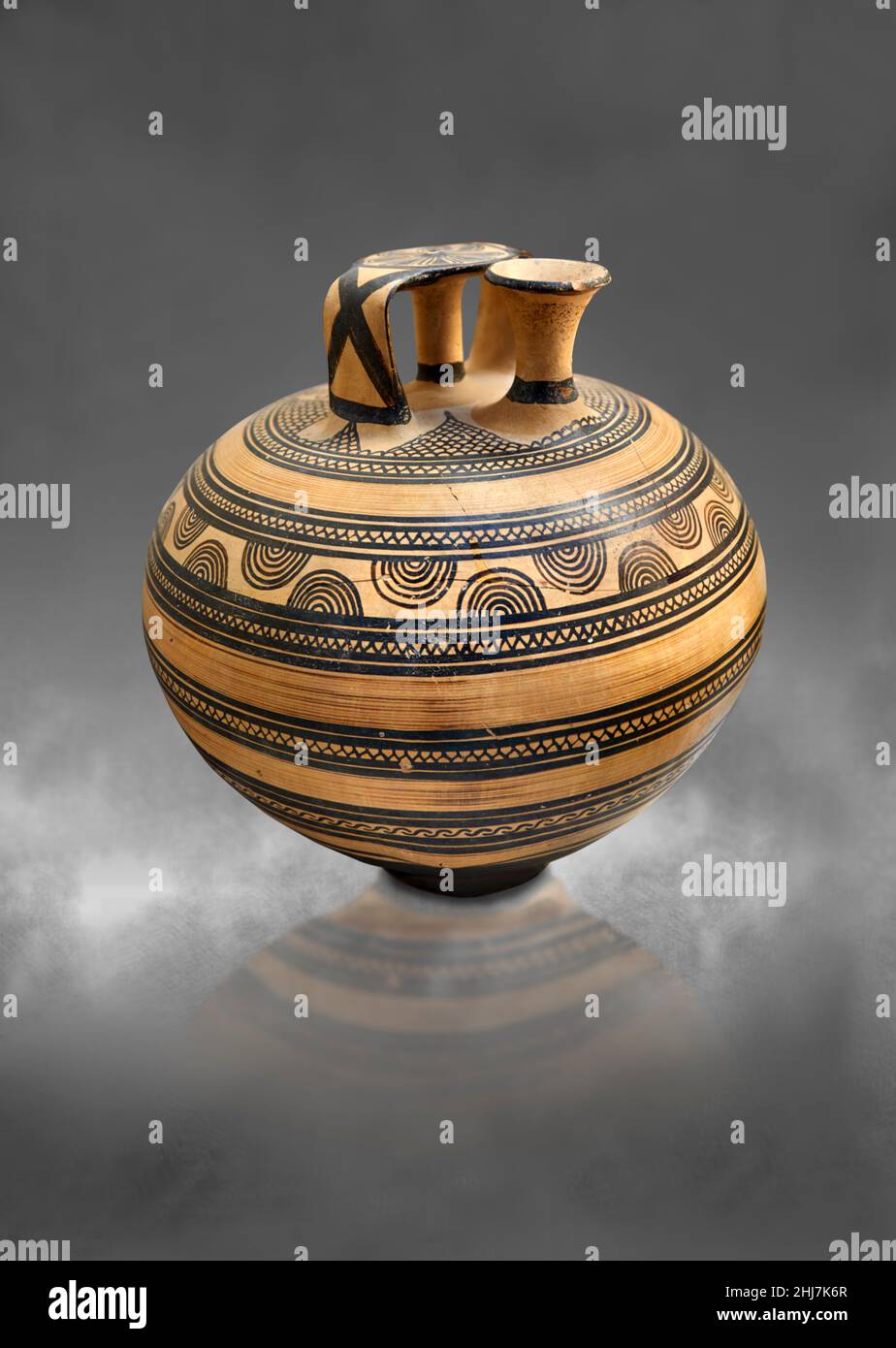Mykenische Keramik - Terrakotta-Rührkrug aus chaber Grab 1:5 und 1:6, 1140-1100 v. Chr., mykenischer Friedhof von Asine. Archäologisches Museum Nafplio. . A Stockfoto