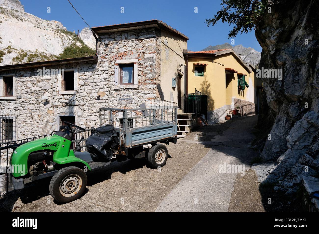 Bergdorf Colonnata in Carrara Marmor Abbaugebiet Stockfoto