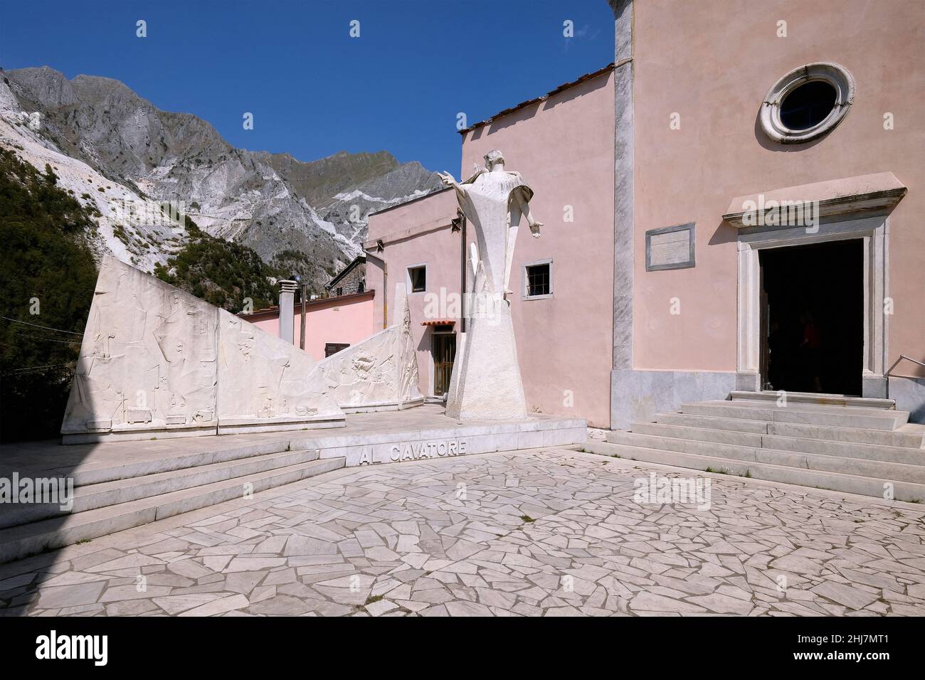 Bergdorf Colonnata in Carrara Marmor Abbaugebiet Stockfoto
